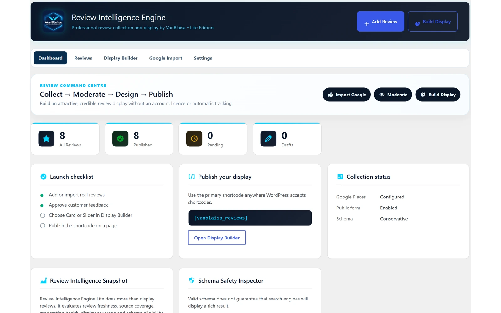 VanBlaisa Review Intelligence Lite dashboard